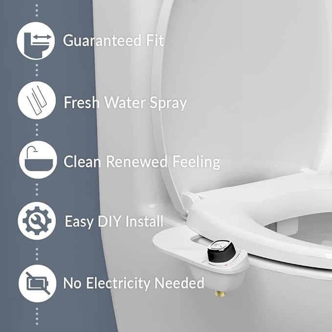 Mayfair Cassel Bidet Bundle, Slow-Close Never Loosen Toilet Seat with Perfect Fit, Fresh Water Spray, Non-Electric, Easy to Install Bidet, ROUND, White