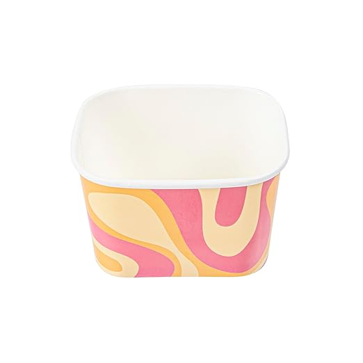 Restaurantware Paper Cups 50 Count 12 Ounce Square Disposable Ice Cream Containers, Leak-Resistant Paper Dessert To Go Cups, Hot And Cold Food, Durable Tropical Twist Design