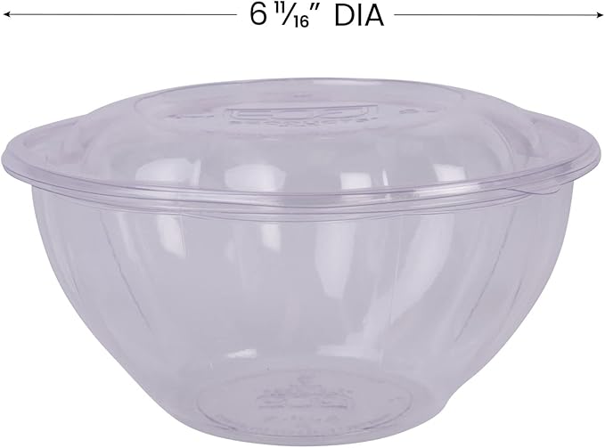 ECO PRODUCTS Compostable Clear PLA Plastic 32oz Salad Bowl With Lid, Case of 150, Grab 'n' Go Round Cold Takeout Food Containers, Renewable Plant-Based, Disposable, ASTM Compliant, BPI-Certified