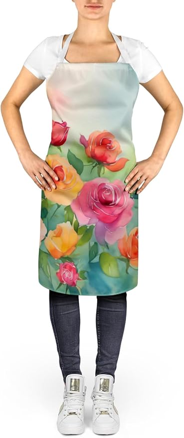 Caroline's Treasures Roses in Watercolor Apron Cooking Kitchen Server Baking Crafts Gardening for Adult Women Men, Unisex, Large, Multicolor