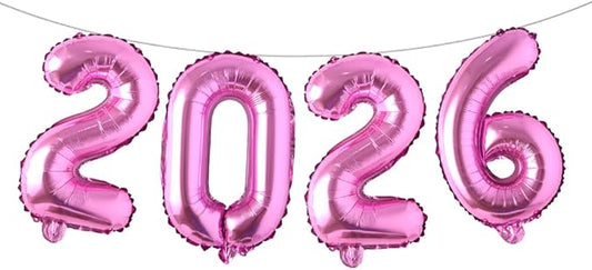 16 Inch 2026 Balloons Number 2026 Foil Balloons for New Years Eve Party Supplies Anniversary Party Graduation Decorations Home Office Decoration (2026 Rose Red)