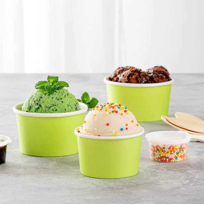 Coppetta 3 Ounce Paper Cups, 200 Durable To Go Cups - Lids Sold Separately, Disposable, Green Paper Dessert Cups, Freezable, For Cafes And Restaurants - Restaurantware