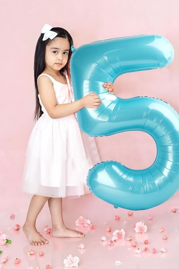 Balloon Numbers 40 Inch 5 Ballon for 5th Birthday Decorations, 15 25 35 50 Big Pastel Blue Number Balloons for Wedding Photo Shoot Party Decor