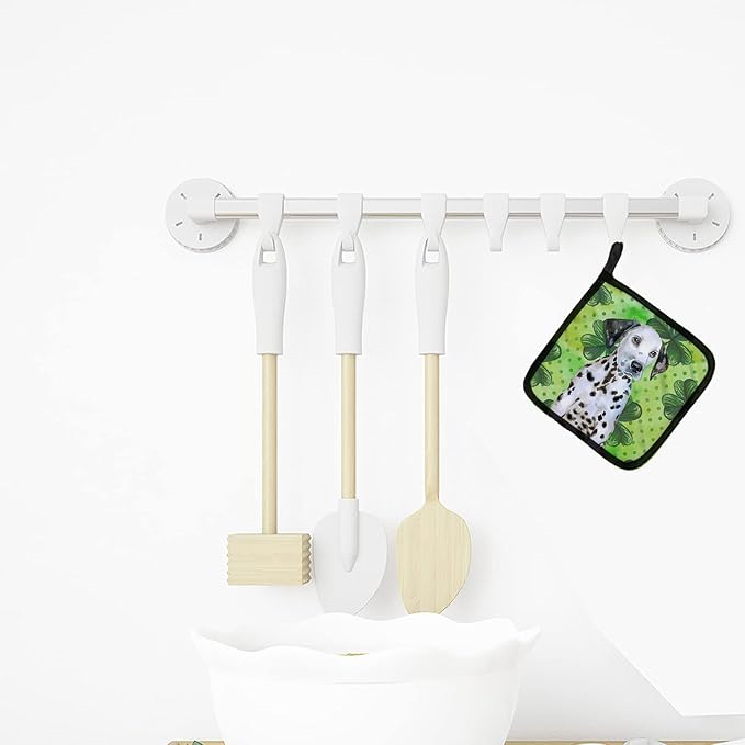 Caroline's Treasures BB9882PTHD Dalmatian Puppy St Patrick's Pair of Pot Holders, Green Kitchen Heat Resistant Pot Holders Sets Oven Hot Pads for Cooking Baking BBQ, 7 1/2 x 7 1/2
