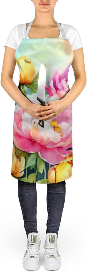 Caroline's Treasures Peonies in Watercolor Apron Cooking Kitchen Server Baking Crafts Gardening for Adult Women Men, Unisex, Large, Multicolor