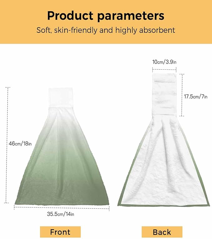 Alandar Home Kitchen Tie Towel Set of 2, Sage Green White Color Gradient Absorbent Soft Hand Towels for Bathroom Hanging Towels, Minimalist Ombre Art Fast Drying Cleaning Cloth with Loop