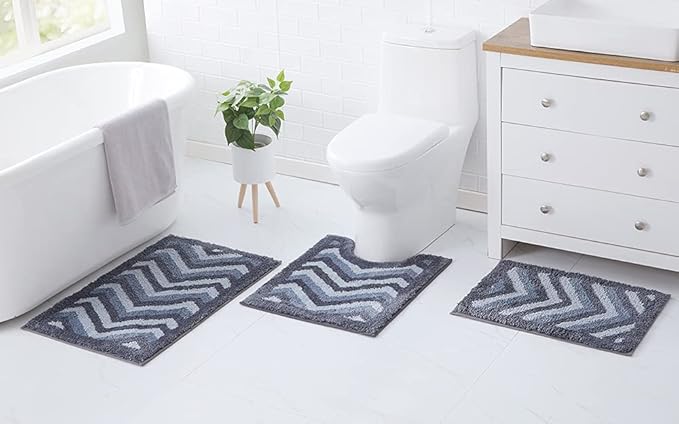 Clara Clark Bathroom Accessories Set - 23PC Shower Curtain Set with Bathroom Trash Can, Grey Bathroom Set, Bathroom Sets with Shower Curtain and Grey Rugs