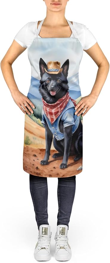 Caroline's Treasures Schipperke Cowboy Welcome Apron Cooking Kitchen Server Baking Crafts Gardening for Adult Women Men, Unisex, Large, Multicolor