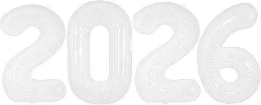 White 2026 Balloons, 40 Inch 2026 Number Balloon Foil New Year Balloon Numbers for New Years Eve Party Graduation Party Decoration