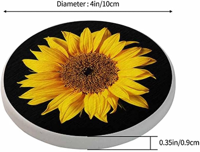 Yellow Sunflower Coasters Petal Bloom Plant Flower Dark Absorbent Drink Coaster Set of 2 Unique Beer Beverage Coasters for Coffee Table Cup Bar Coasters Cute Cork Ceramic Coasters