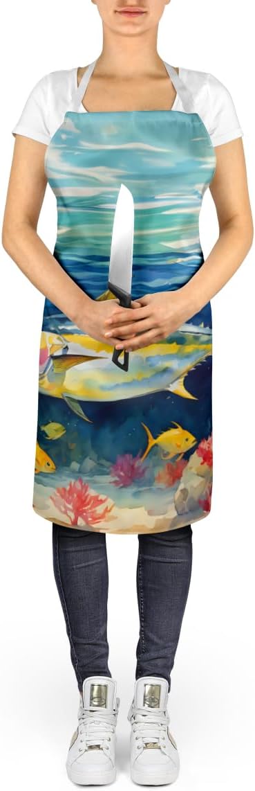 Caroline's Treasures Yellowfin Tuna Apron Cooking Kitchen Server Baking Crafts Gardening for Adult Women Men, Unisex, Large, Multicolor