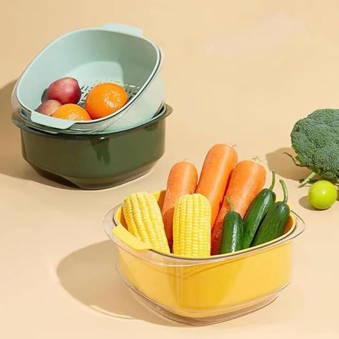 GAORUIFENG Bowl Set 2 in 1 Colander Thicker Colander Bowl Set Colander Bowl Set Bowl Set Stack Flat draining net Colander Bowl Japanese Stylish Colander Bowl Set Kitchen Supplies (D) (A)