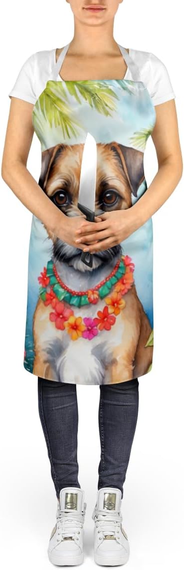 Caroline's Treasures Border Terrier Luau Apron Cooking Kitchen Server Baking Crafts Gardening for Adult Women Men, Unisex, Large, Multicolor