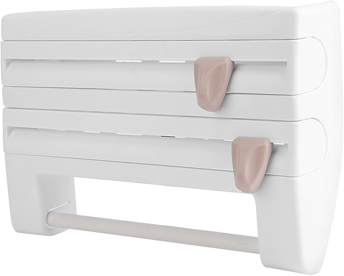 Kitchen Tool Cling Film Cut Wall Mount Storage Rack, Elegant and Convenient Paper Towel Holder for Modern Kitchen, Suitable for Foil Film Storage (White)