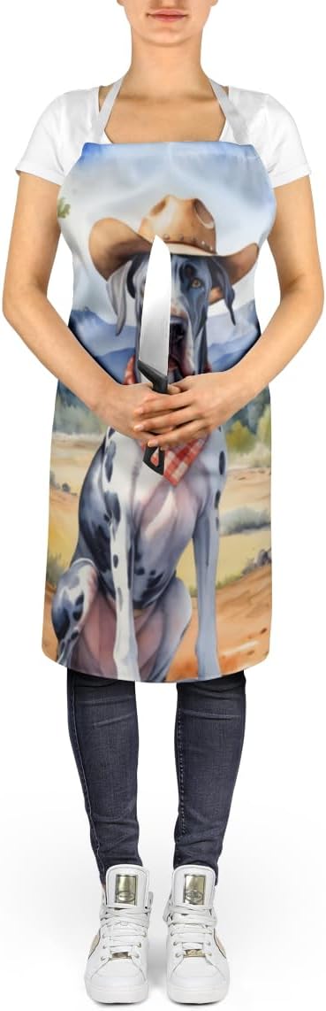 Caroline's Treasures Great Dane Cowboy Welcome Apron Cooking Kitchen Server Baking Crafts Gardening for Adult Women Men, Unisex, Large, Multicolor