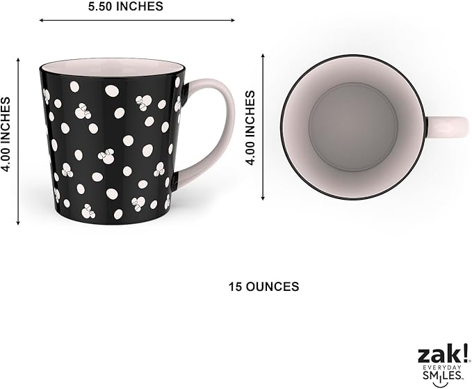 Zak Designs Disney Ceramic Coffee Mug for Hot Drinks at Home, Collectible Keepsake (15 oz, Minnie Mouse)