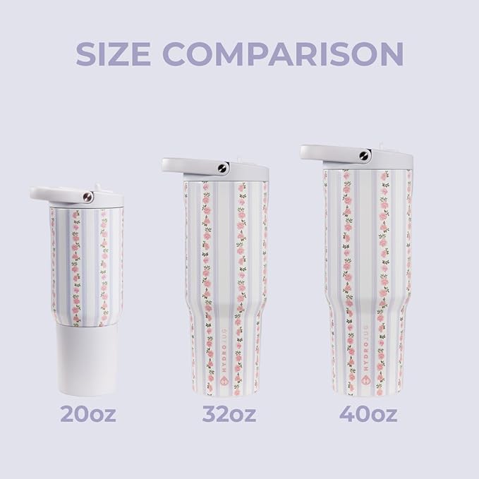 HydroJug Sport - Stainless Steel Tumbler with Straw, Vacuum Insulated, 32oz Leakproof Water Bottle, Ergonomic Design, Reusable, Dishwasher Safe, Rubber Base, Durable for Gym or Outdoors, Primrose