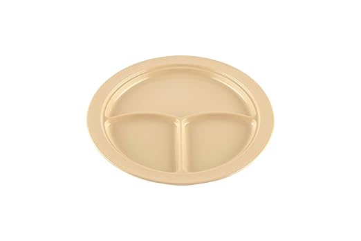 G.E.T. CP-531-T-EC Heavy-Duty 3 Compartment Plastic Divided Compartment Plates, Deep Sided, 10", Tan(Set of 4)