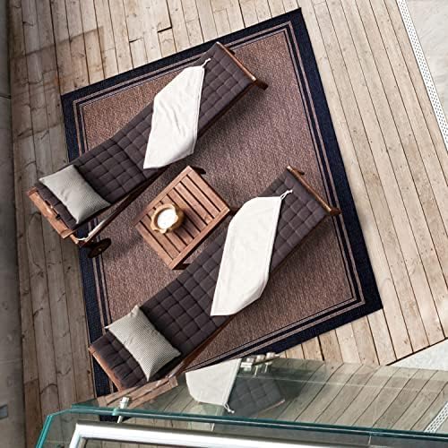 Gertmenian Indoor/Outdoor Flatweave Area Rug - 8x10 Large, Stain & UV Resistant, Ideal For Deck, Patio, Poolside, Mudroom - Simple Border, Black, 21359