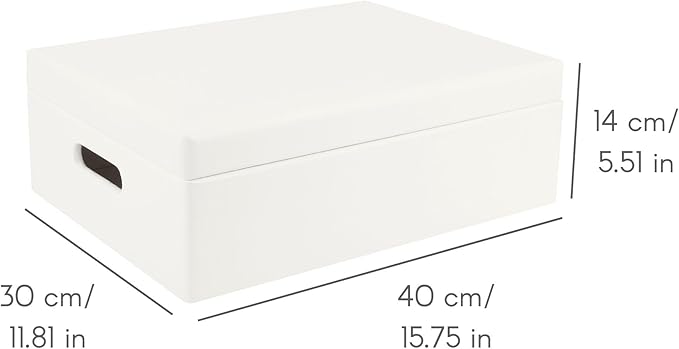 Creative Deco XL White Wooden Box Storage with Hinged Lid | 15.8x11.8x5.5in (+-0.5) | Keepsake with Handles | Gift Box for Tool Dog Toy Kitchen Storage | Wood Chest Trunk