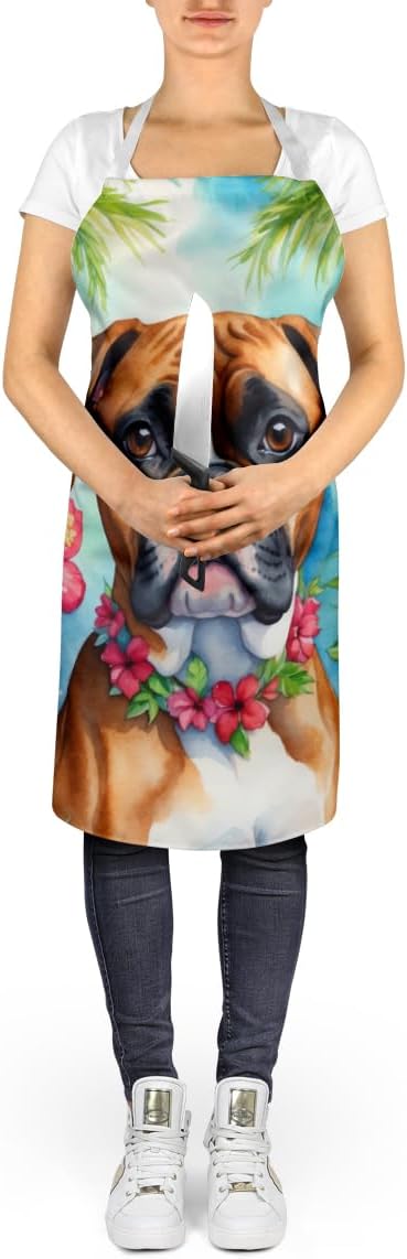 Caroline's Treasures Boxer Luau Apron Cooking Kitchen Server Baking Crafts Gardening for Adult Women Men, Unisex, Large, Multicolor