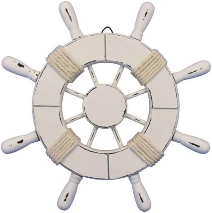 Hampton Nautical Wheel-9-102 Rustic Decorative Ship Wheel, 9", White