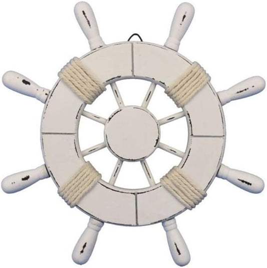 Hampton Nautical Wheel-9-102 Rustic Decorative Ship Wheel, 9", White