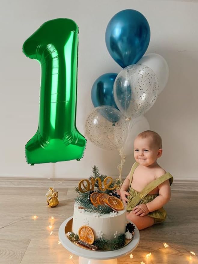 Number Balloons 1, 40 Inch One Balloons for 1st Birthday Girl Boy 1 11 21 Party Decorations Baby Shower Photo Shoot, Dark Green 1 Balloon