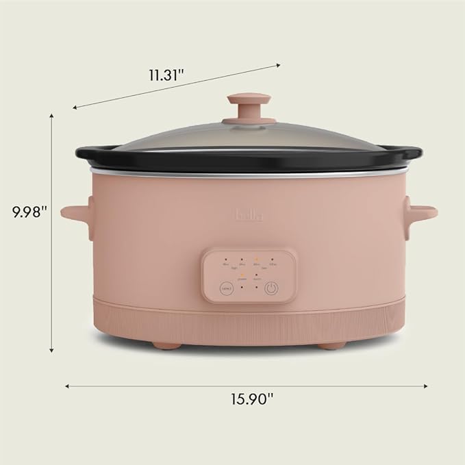 bella 6.0 Qt Programmable Slow Cooker, Ceramic Nonstick Coating, Adjustable Temperature & Cooking Times, Dishwasher Safe Stoneware Pot & Tempered Glass Lid, Tangle Free Cord Wrap, Blossom