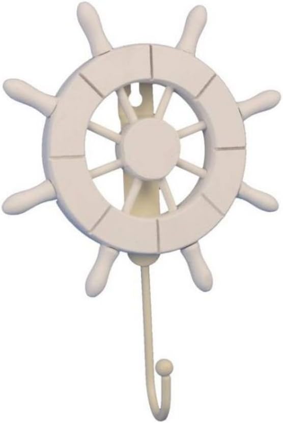 White Decorative Ship Wheel with Hook 6 Inch - Wooden Ship Wheel - Ships Steering Wheel Decoration