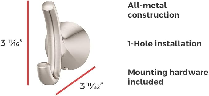 Pfister Willa Towel Hook, Bathroom Towel Hook, Wall-Mounted, Screw-in, Brushed Nickel Finish, BRHWLL0K (Pack of 3)