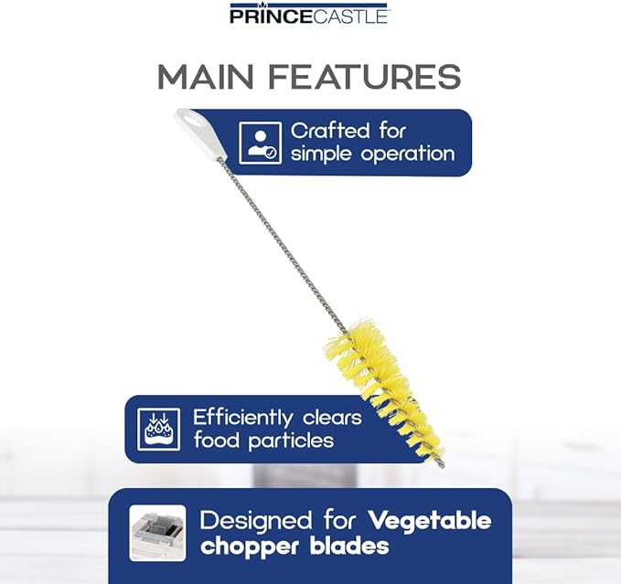 Prince Castle Saber King Cleaning Kit with Round Brush, Yellow - Vegetable Chopper Blade and Kitchen Chopper Parts Cleaning Brush Kit for Dicing Vegetables and More