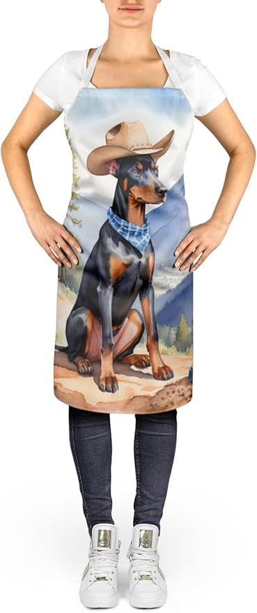 Caroline's Treasures Doberman Pinscher Cowboy Welcome Apron Cooking Kitchen Server Baking Crafts Gardening for Adult Women Men, Unisex, Large, Multicolor