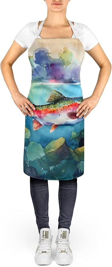 Caroline's Treasures Rainbow Trout Apron Cooking Kitchen Server Baking Crafts Gardening for Adult Women Men, Unisex, Large, Multicolor