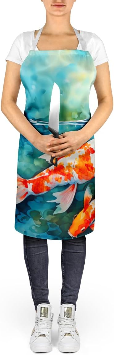 Caroline's Treasures Koi Fish Apron Cooking Kitchen Server Baking Crafts Gardening for Adult Women Men, Unisex, Large, Multicolor