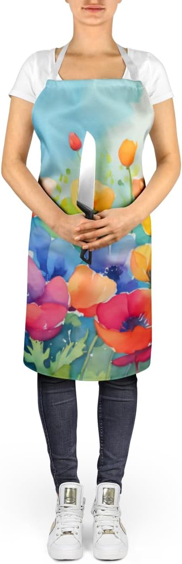 Caroline's Treasures Anemones in Watercolor Apron Cooking Kitchen Server Baking Crafts Gardening for Adult Women Men, Unisex, Large, Multicolor