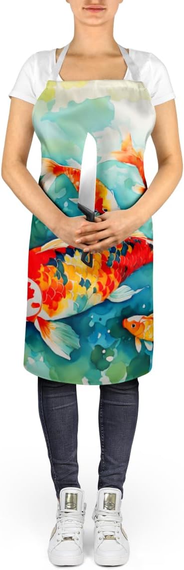 Caroline's Treasures Koi Fish Apron Cooking Kitchen Server Baking Crafts Gardening for Adult Women Men, Unisex, Large, Multicolor