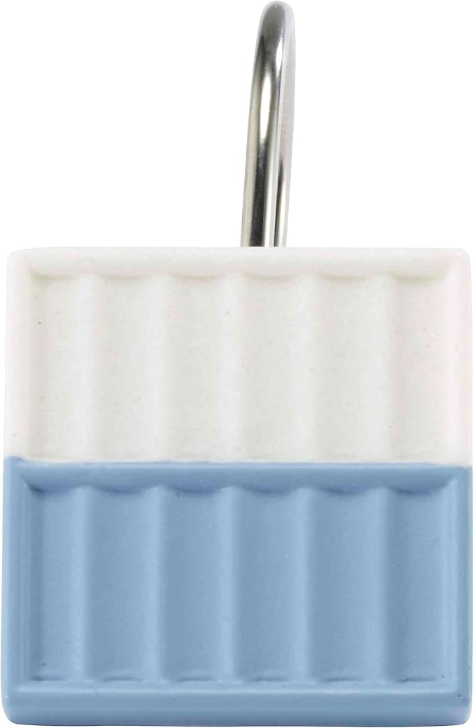 Izod - Shower Curtain Hooks, Resin Hooks for Curtain, Striped Bath Decor, Dorm Room Essentials, Set of 12 (Clubhouse Collection, Blue)