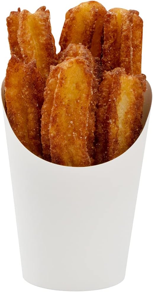Restaurantware Bio Tek 12 Ounce French Fry Containers 100 Disposable Charcuterie Cups - Incline Design Round White Paper French Fry Cups Stackable For Waffles Chips or Popcorn