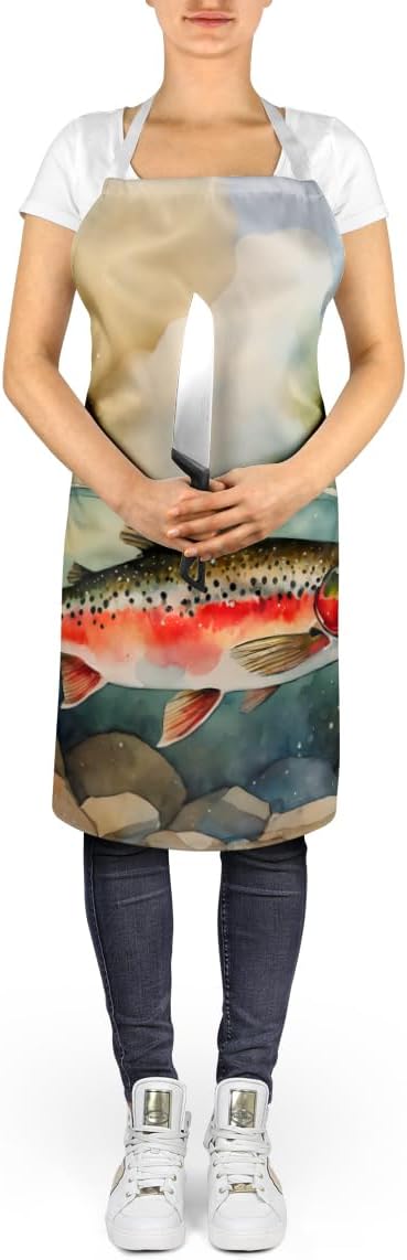 Caroline's Treasures Trout Apron Cooking Kitchen Server Baking Crafts Gardening for Adult Women Men, Unisex, Large, Multicolor