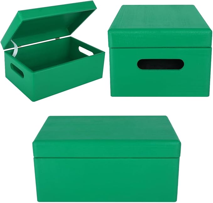 Creative Deco Large Green Wooden Box Storage with Hinged Lid | 11.8x7.87x5.51in (+-0.5) | Keepsake with Handles | Gift Box for Tool Dog Toy Shoes Kitchen Storage | Wood Keepsake Chest Trunk