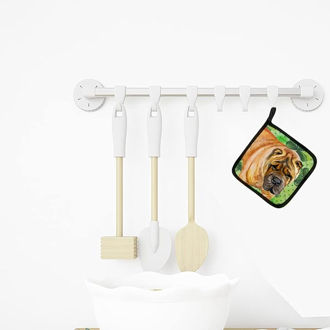 Caroline's Treasures BB9835PTHD Shar Pei St Patrick's Pair of Pot Holders, Green Kitchen Heat Resistant Pot Holders Sets Oven Hot Pads for Cooking Baking BBQ, 7 1/2 x 7 1/2