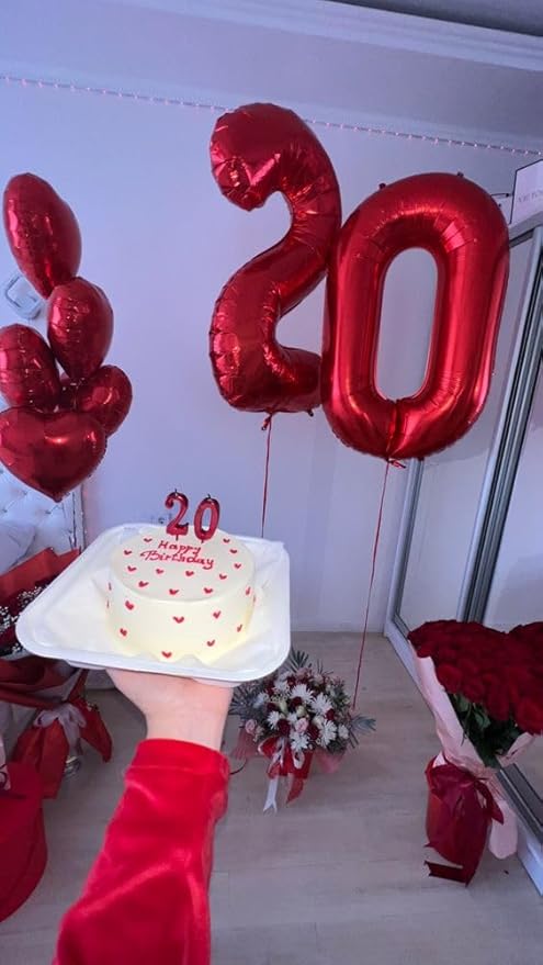 20 Number Balloons, 20th Birthday Decorations for Women Men, Red Number 20 Balloons 40 In Happy 20th Birthday Party Decorations Balloons for Engagement, Celebration Party