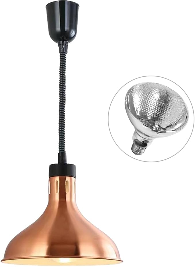KOUDA Hanging Commercial Food Warmer Lights Telescopic Heating Lamps For Buffet Kitchen Restaurant (Bronze, Dia.29cm, Adjustable Height.60-150cm)