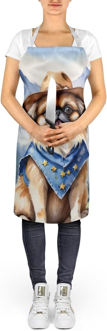 Caroline's Treasures Pekingese Cowboy Welcome Apron Cooking Kitchen Server Baking Crafts Gardening for Adult Women Men, Unisex, Large, Multicolor