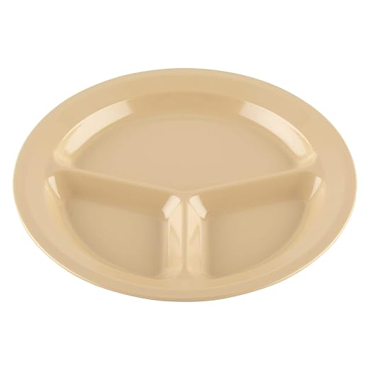 G.E.T. Heavy-Duty 3 Compartment Plastic Divided Compartment Plates, Deep Sided, 11", Tan (Set of 12)