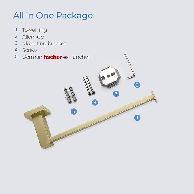 KIBI Cube 10 Inch Hand Towel Bar | Solid Brass Wall Mounted Bathroom Towel Holder for Small Spaces | Modern & Durable Design | Rust-Resistant Finish (Brushed Gold, KBA1503)