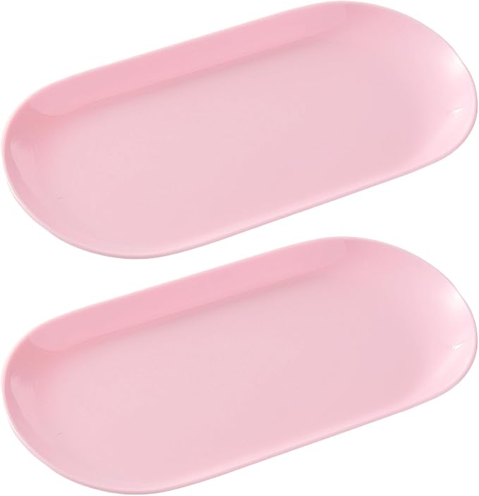 SUTOKAKA Decorative Serving Tray, Manicure Tools Storage Dish, Perfume Jewelry Dinner Placing Plate for Bedroom Kitchen Salon Supplies (Pink - 2PC, 7.09 * 3.35 * 0.39 inch)