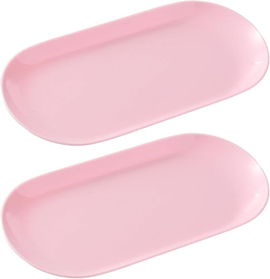 SUTOKAKA Decorative Serving Tray, Manicure Tools Storage Dish, Perfume Jewelry Dinner Placing Plate for Bedroom Kitchen Salon Supplies (Pink - 2PC, 7.09 * 3.35 * 0.39 inch)