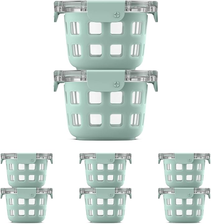 Ello Duraglass 8-Pack 2 Cup Reusable Glass Container Jar with Leak Proof Lids and Protective Silicone Sleeves | Perfect for Overnight Oats, Snacks, Yogurt | BPA-Free | Dishwasher Safe | Yucca